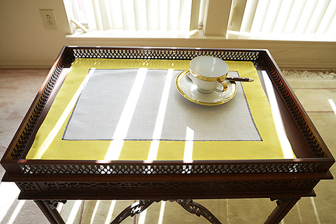 White Hemstitch Placemat 14"x20" with Golden Kiwi color Border. - Click Image to Close